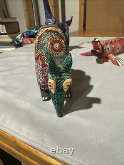 Set Of One Of A Kind Hand Painted Signed Mexican Wood Carved Animals