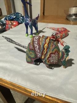 Set Of One Of A Kind Hand Painted Signed Mexican Wood Carved Animals