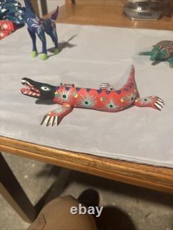 Set Of One Of A Kind Hand Painted Signed Mexican Wood Carved Animals