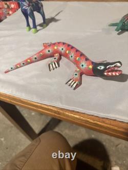 Set Of One Of A Kind Hand Painted Signed Mexican Wood Carved Animals