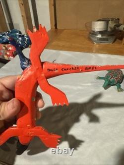 Set Of One Of A Kind Hand Painted Signed Mexican Wood Carved Animals