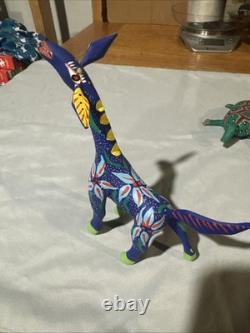 Set Of One Of A Kind Hand Painted Signed Mexican Wood Carved Animals