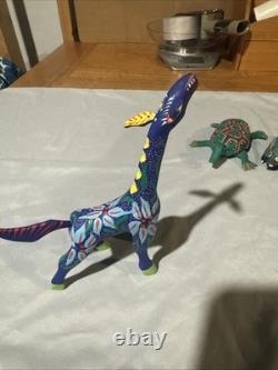 Set Of One Of A Kind Hand Painted Signed Mexican Wood Carved Animals