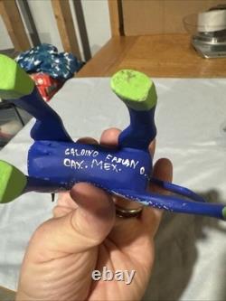 Set Of One Of A Kind Hand Painted Signed Mexican Wood Carved Animals