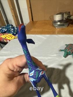 Set Of One Of A Kind Hand Painted Signed Mexican Wood Carved Animals