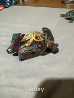 Set Of One Of A Kind Hand Painted Signed Mexican Wood Carved Animals