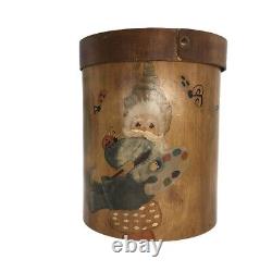 Shaker Style Wood Canister Artist Signed Pam 82 Gnomes One of a Kind Art Studio