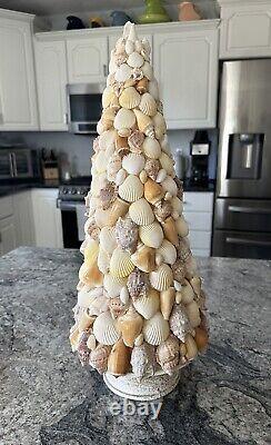 Shell-Covered Christmas Tree On Wood Base One Of A Kind Statement Piece 21X 8