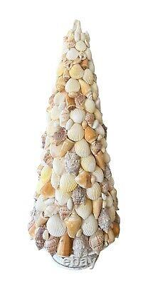 Shell-Covered Christmas Tree On Wood Base One Of A Kind Statement Piece 21X 8