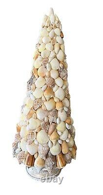 Shell-Covered Christmas Tree On Wood Base One Of A Kind Statement Piece 21X 8
