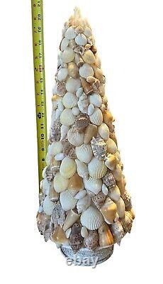 Shell-Covered Christmas Tree On Wood Base One Of A Kind Statement Piece 21X 8