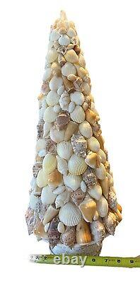 Shell-Covered Christmas Tree On Wood Base One Of A Kind Statement Piece 21X 8