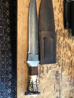 Shiva Ki Hand Made One Of A Kind Damascus Antler Double Edge Fighting Knife