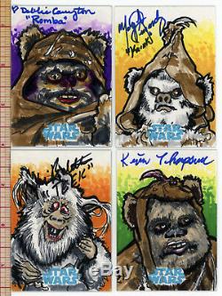 Star Wars Sketch Card Ewok Set of 4 All Actor Autographed one of a kind Topps