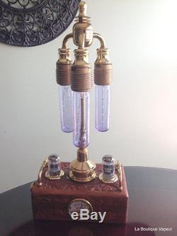 Steampunk table lamp light brass industrial handmade recycled wood one of a kind