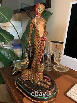 Swarovski Crystals OOAK ONE OF A KIND Sculpture Tribute to Erte Lady & Leopard