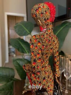 Swarovski Crystals OOAK ONE OF A KIND Sculpture Tribute to Erte Lady & Leopard