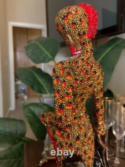 Swarovski Crystals OOAK ONE OF A KIND Sculpture Tribute to Erte Lady & Leopard