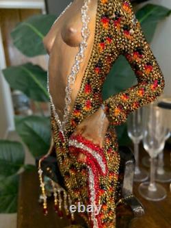 Swarovski Crystals OOAK ONE OF A KIND Sculpture Tribute to Erte Lady & Leopard