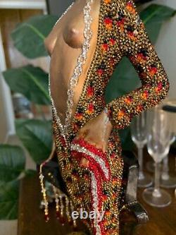 Swarovski Crystals OOAK ONE OF A KIND Sculpture Tribute to Erte Lady & Leopard