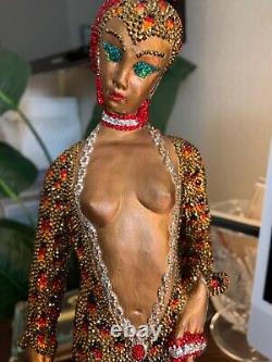 Swarovski Crystals OOAK ONE OF A KIND Sculpture Tribute to Erte Lady & Leopard