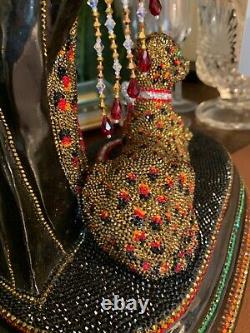Swarovski Crystals OOAK ONE OF A KIND Sculpture Tribute to Erte Lady & Leopard