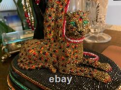 Swarovski Crystals OOAK ONE OF A KIND Sculpture Tribute to Erte Lady & Leopard