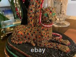 Swarovski Crystals OOAK ONE OF A KIND Sculpture Tribute to Erte Lady & Leopard