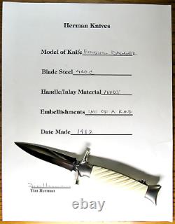 Tim Herman Custom Folding Dagger Knife One of a Kind withOriginal Sheath, Document
