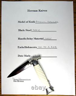 Tim Herman Custom Folding Dagger Knife One of a Kind withOriginal Sheath, Document