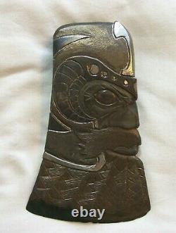 Two Sided Carved Embossed VIKING Head Axe Hatchet One of a Kind Odd Unique