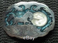 UNICORN MOON BELT BUCKLE! VINTAGE! RARE! HANDMADE! ONE OF A KIND USA! 1980s