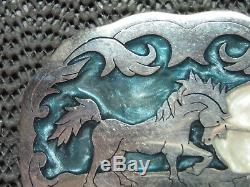 UNICORN MOON BELT BUCKLE! VINTAGE! RARE! HANDMADE! ONE OF A KIND USA! 1980s