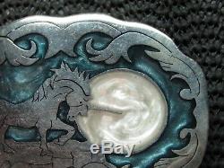 UNICORN MOON BELT BUCKLE! VINTAGE! RARE! HANDMADE! ONE OF A KIND USA! 1980s