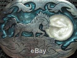 UNICORN MOON BELT BUCKLE! VINTAGE! RARE! HANDMADE! ONE OF A KIND USA! 1980s