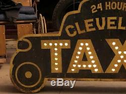 UNIQUE Single Sided CLEVELAND TAXI Sign PUNCHED TIN Cab ONE OF A KIND! Car Auto