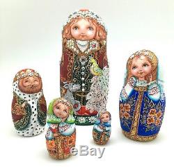 Unique Russian Nesting DOLL Hand Painted in watercolor One of kind Babushka set