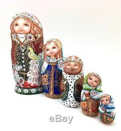 Unique Russian Nesting DOLL Hand Painted in watercolor One of kind Babushka set