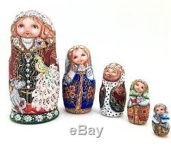 Unique Russian Nesting DOLL Hand Painted in watercolor One of kind Babushka set