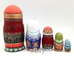 Unique Russian Nesting DOLL Hand Painted in watercolor One of kind Babushka set