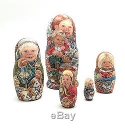 Unique Russian Nesting DOLL Hand Painted in watercolor One of kind Babushka set