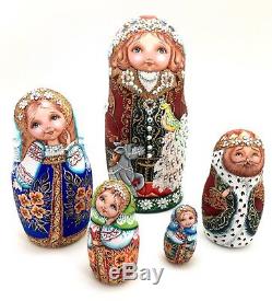 Unique Russian Nesting DOLL Hand Painted in watercolor One of kind Babushka set