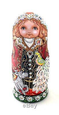 Unique Russian Nesting DOLL Hand Painted in watercolor One of kind Babushka set