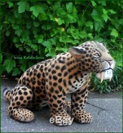 Unique, one-of-a-kind needle felted saber-toothed cat, leopard, Megantereon cat