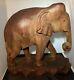 Vintage Large Wooden Elephant Statue Hand Carved Solid Wood One Of A Kind