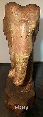 VINTAGE Large Wooden Elephant Statue Hand Carved SOLID Wood One Of A kind