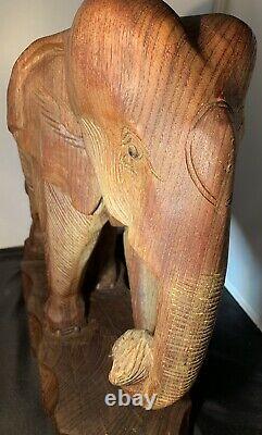 VINTAGE Large Wooden Elephant Statue Hand Carved SOLID Wood One Of A kind