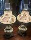 Vtg Gwtw Hurricane Green Owl Raised Brass Lamps. One Of A Kind Hand Painted