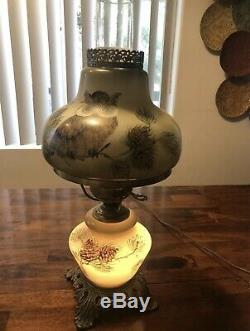 VTG GWTW Hurricane Green Owl Raised Brass Lamps. One Of A Kind Hand Painted