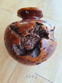 VTG Muir Woods Manzanita Redwood Burl Wood Vase Signed Artist Dave Kindley MCM